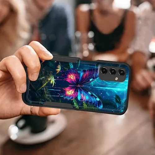 Vista 150 de Funda para Galaxy A14 5G, resistente de doble capa híbrida de policarbonato duro, goma suave, a prueba de golpes, funda protectora resistente