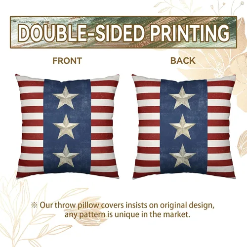 Vista 7 de Juego de 2 fundas de almohada de 16 x 16 pulgadas, diseño patriótico de bandera estadounidense con estrellas para exteriores, estilo casa de campo