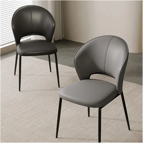 Vista 4 de sillas de comedor - Sillas de comedor tapizadas de mediados de siglo, modernas, sin brazos, de piel sintética, laterales con respaldo, cocina Beige