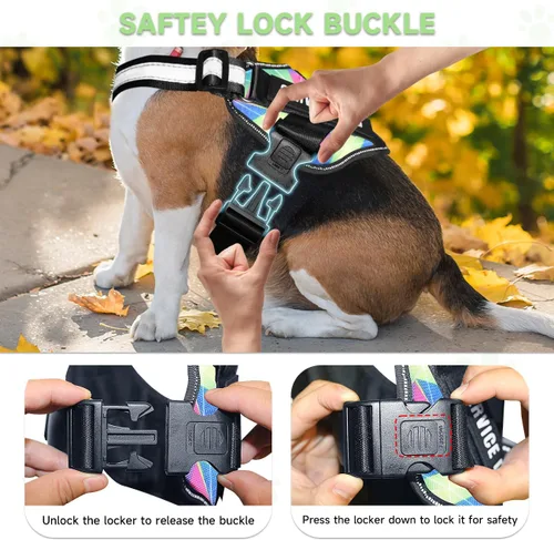 Vista 8 de Chaleco para perro de servicio+6 parches, arnés ligero en entrenamiento para perro, chaleco reflectante con asa acolchada suave para perros
