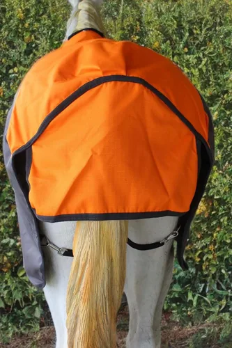 Vista 4 de Manta de caballo 1200D impermeable, transpirable, pesada manta de invierno con relleno de 10.58 oz, carcasa exterior Ripstop Gris Naranja