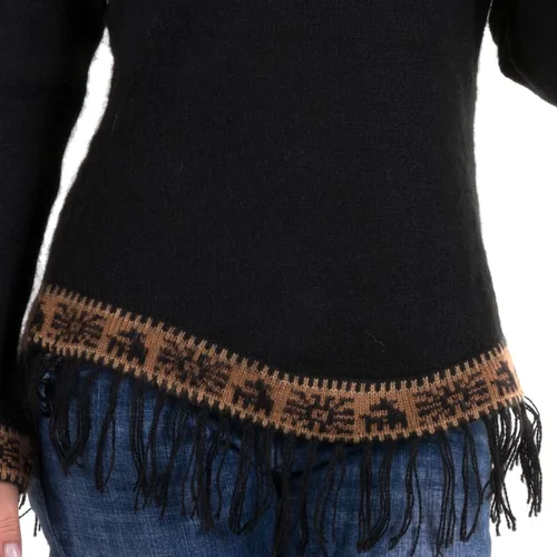 Vista 7 de Gamboa - Suéter de alpaca con capucha - Elegante suéter de alpaca para mujer - Negro Blanco y Gris