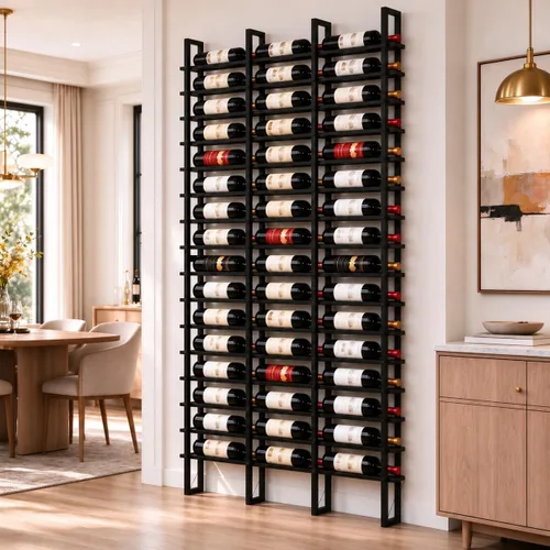 Vista 10 de Estante de vino grande de montaje en pared para 64 botellas Negro