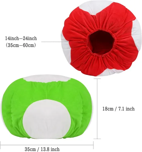 Vista 5 de Bros - Gorro de seta rojo y verde de felpa, para Halloween, anime, cosplay, accesorio para la cabeza