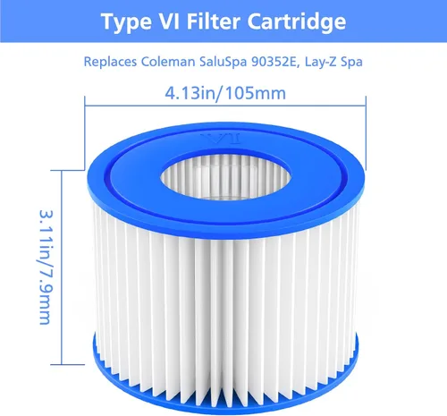 Vista 5 de Cartucho de filtro para bañera de hidromasaje tamaño VI compatible con Lay-Z-Spa, Coleman SaluSpa 90352E 58323, paquete de 6