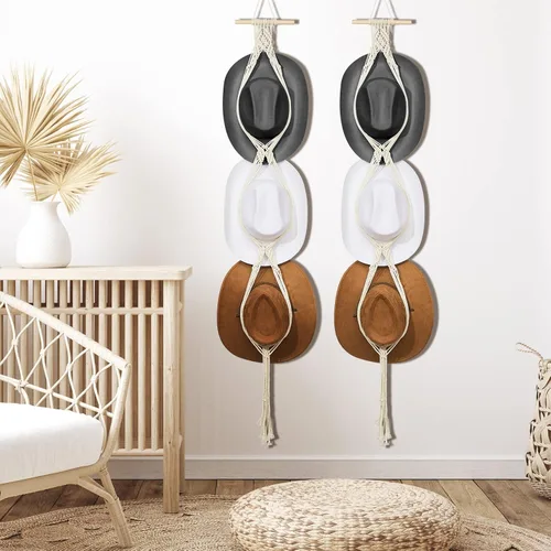 Vista 7 de Organizador de sombreros bohemio para colgar en la pared, ganchos de madera para colgar en la pared, para colgar en la pared, para colgar sombreros
