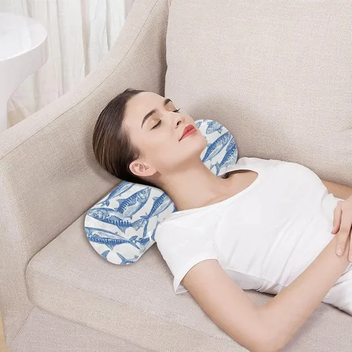 Vista 5 de Gredecor Neck Roll Pillow for Sleep, Blue Fish on White (2) Cervical Memory Foam Pillows Cylinder Bolster Pillow, Pain Relief Neck Pillows