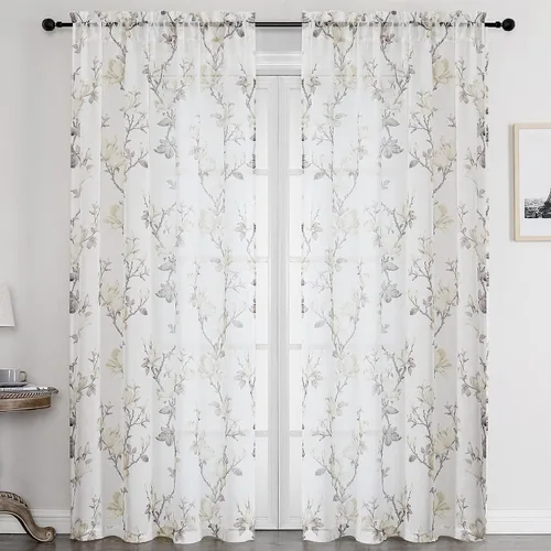 Vista 20 de SMILE WEAVER 2 paneles de cortinas traslúcidas turquesa de 45 pulgadas de largo, para sala de estar, cortinas semitransparentes florales