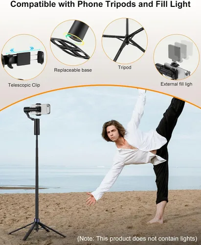Vista 6 de Trípode de seguimiento automático de doble eje de 70 pulgadas, horizontal de 360° y palo selfie giratorio vertical de 130° para iPhone, Android