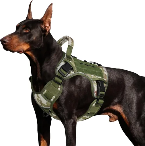 Vista 6 de WINGOIN Arnés táctico negro para perros pequeños, arnés resistente sin tirones con asa, arnés militar reflectante ajustable K9 para mascotas