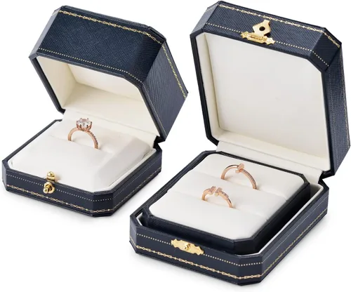 Vista 2 de Oirlv Noble - Caja de anillo de compromiso, caja de regalo de joyería, caja de soporte octogonal para anillos
