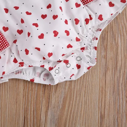 Vista 6 de Mono para bebé niña de San Valentín con mangas sin espalda y estampado de corazón con diadema
