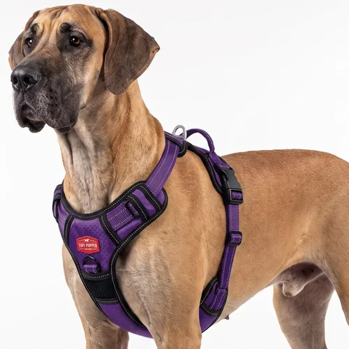 Vista 20 de Tuff Pupper Arnés para perro sin tirones, chaleco resistente para mascotas, clips para correa delantera y trasera, mango de seguridad fuerte