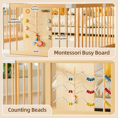 Vista 4 de Xilingol Corralito de madera para bebés con puerta de bloqueo, corralito extragrande para bebés y niños pequeños, centro de actividades
