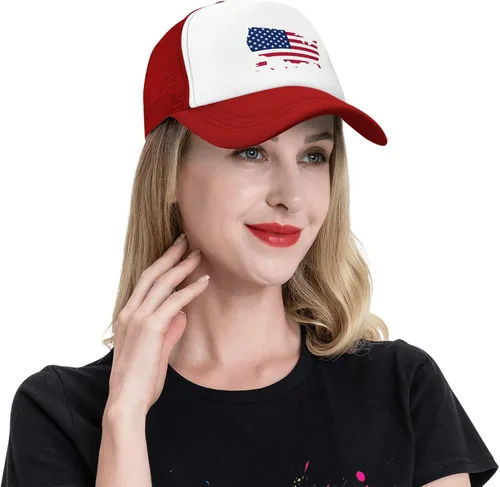 Vista 8 de Sombrero de bandera estadounidense, sombrero de camionero con bandera de Estados Unidos, sombrero de malla trasera para hombres y mujeres, ajuste