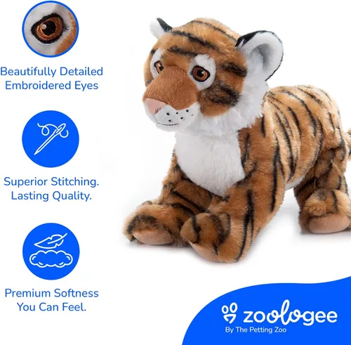 Vista 4 de The Petting Zoo Peluche de tigre, regalos para niños, animales de vida silvestre Earth Keeperz, juguete de peluche de tigre a rayas Zoologee, 12
