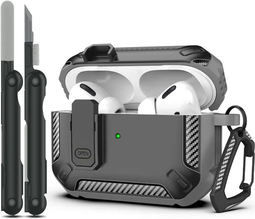 Vista 18 de RFUNGUANGO Funda para AirPod de 2ª generación con kit de limpieza, armadura protectora de carcasa dura militar con bloqueo para funda de carga