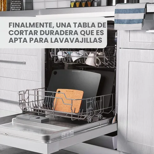 Vista 4 de Tabla de cortar apta para lavavajillas para cocina, tabla de cortar grande de madera compuesta, delgada y ligera, resistente al calor, sin BPA Negro