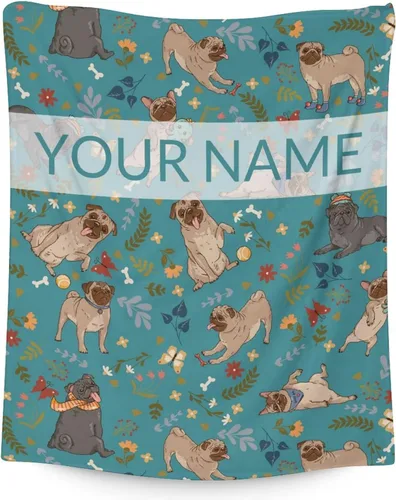 Vista 10 de Manta de Pug para regalo, 30 x 40 pulgadas, bonita manta para amantes de los perros, mantas blancas de felpa suave para sofá, oficina