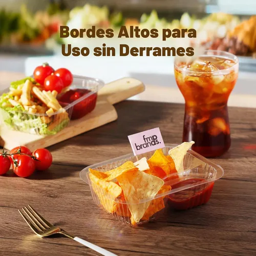 Vista 5 de Fit Meal Prep Paquete de 125 bandejas de plástico para nachos de 12 onzas, 2 compartimentos desechables para virutas y inmersiones, recipientes
