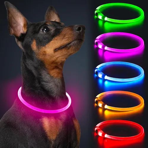 Vista 7 de Collares de perro iluminados, collar de perro Dlitk LED recargable por USB, 1 unidad, collar brillante de poliuretano termoplástico para perros