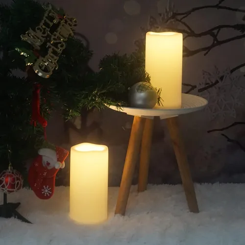 Vista 5 de Velas grandes sin llama para exteriores con temporizador de 4 x 8 pulgadas Blanco