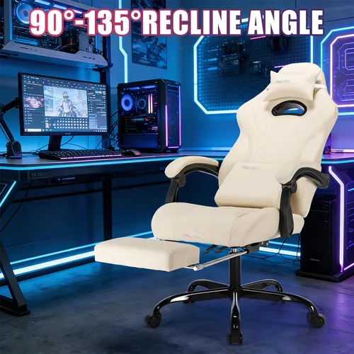 Vista 4 de Silla de juegos con reposapiés y soporte lumbar de masaje, silla ergonómica para videojuegos, sillas de videojuegos de oficina con altura y respaldo