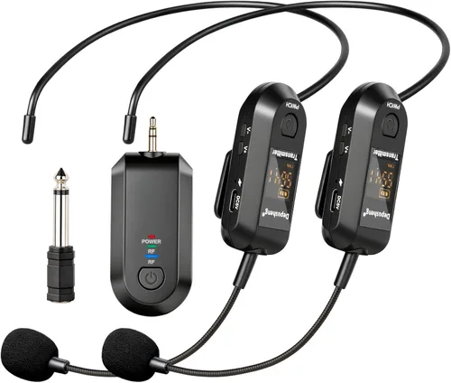 Vista 10 de Depusheng Auriculares de micrófono inalámbrico 2.4G, Lavalier y micrófono de mano rango de 160 pies, con enchufe de 1/8 y 1/4 pulgadas para sistema