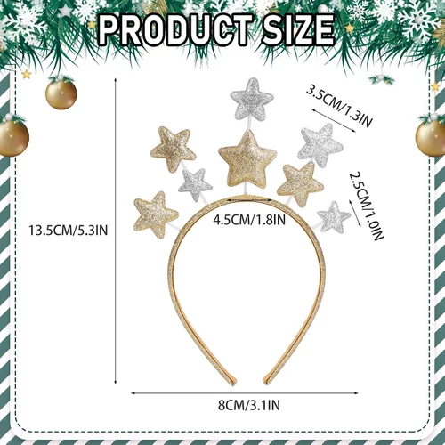 Vista 2 de Diadema con estrellas de aleación dorada para mujeres, niñas, niños, accesorio para el cabello de fiesta para princesa, festival de vacaciones