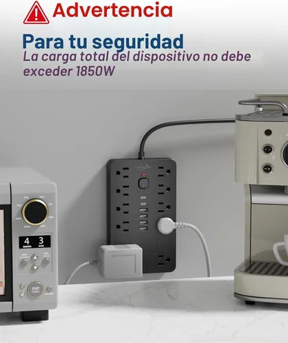 Vista 7 de Cable de extensión con protector de sobretensiones de 6 pies con 10 tomas Negro