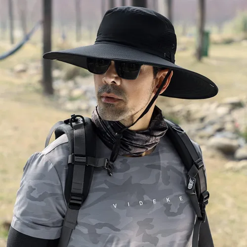 Vista 2 de Sombrero de sol para hombres y mujeres, sombrero de pescador de ala ancha, protección UV, repelente al agua, sombrero ventilado para pesca