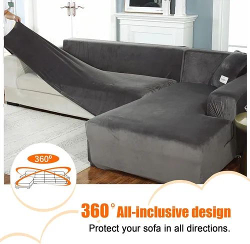 Vista 5 de MIFXIN - Funda elástica para sofá seccional, 2 piezas, elástica, de 3 asientos, en forma de L, protector de muebles con 4 fundas de almohada