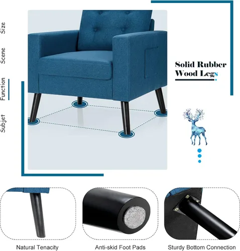 Vista 5 de Giantex Silla decorativa moderna, silla tapizada para sala de estar, sofá individual con botones, para leer en el dormitorio, habitación