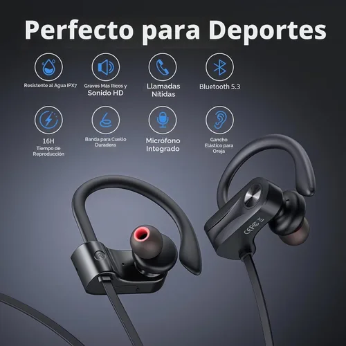 Vista 2 de JOYWISE Auriculares Bluetooth, auriculares inalámbricos Bluetooth 5.3 con 16 horas de reproducción, auriculares estéreo con graves IPX7 impermeables