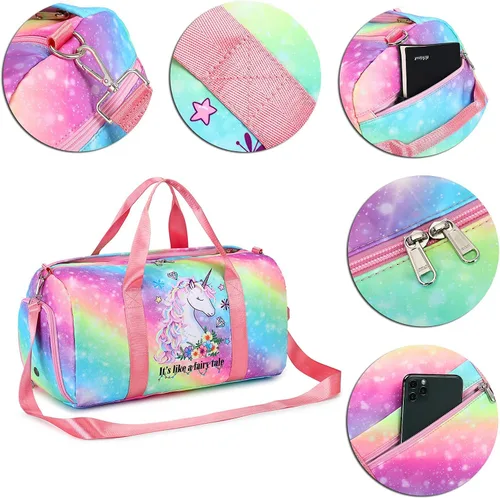 Vista 6 de BTOOP Bolsa de viaje para niñas niños gimnasio deportes mujer entrenamiento viaje bolsa de semana con compartimento para zapatos y bolsillo mojado