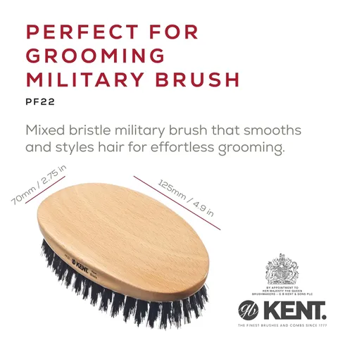Vista 2 de Kent PF22 - Cepillo militar ovalado negro - Mezcla de cerdas de jabalí y nailon para el aseo de los hombres, ondas 360 y cuidado facial. Fabricado
