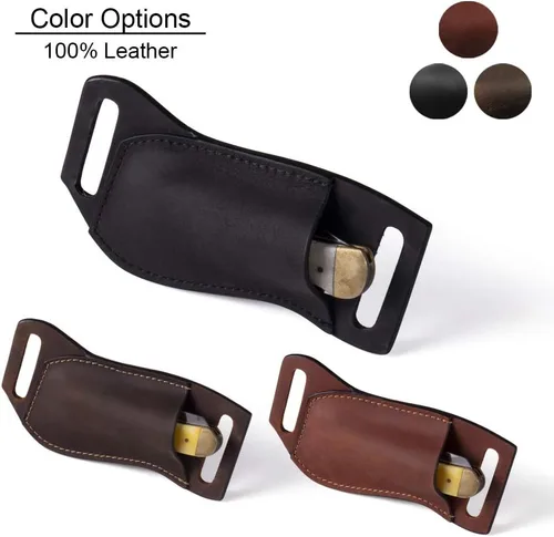 Vista 9 de Gentlestache Funda de cuero para cuchillo de bolsillo para cinturón, funda plegable para cuchillo, funda para cinturón EDC, color negro compacto