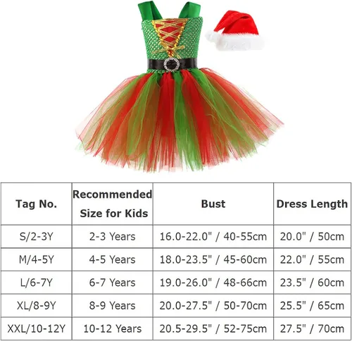 Vista 7 de IMEKIS Girls Christmas Santa Elf Costume Halloween Tutu Dress with Elf Hat Cosplay Xmas Holiday Outfits for Kids 2-12T