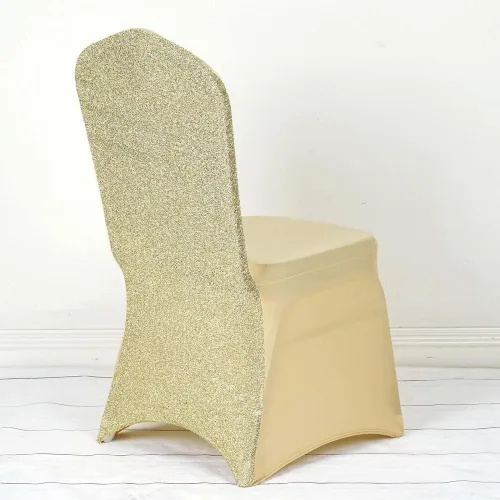 Vista 17 de Tableclothsfactory Funda elástica para silla de banquete de elastano negro con brillo metálico para eventos de comedor para banquete de boda