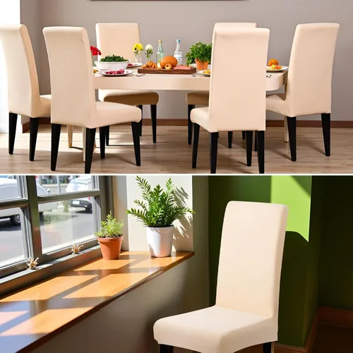 Vista 7 de Dioxide Fundas de Silla de Alto Estirar para Sillas de Comedor, Juego de Fundas de Silla de Comedor Lavables de 4, Fundas de Asiento de Silla