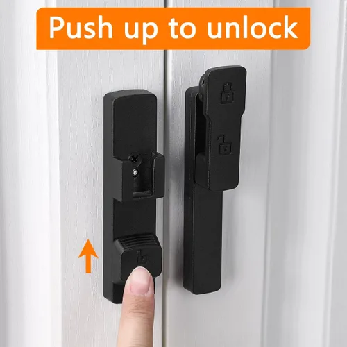 Vista 3 de INIRET Cerradura de puerta de granero negro mate de 180 grados, herrajes para puerta abatible, cerradura de puerta de aleación de zinc, protege