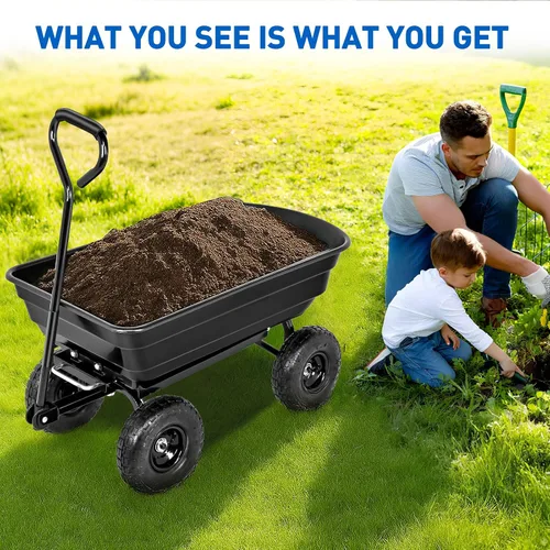 Vista 7 de Yesker Carros de Jardín - Carro Volquete de 600 libras con Ruedas Inflables Todo Terreno para Patio, Césped, Granjas, Jardinería - Carretilla