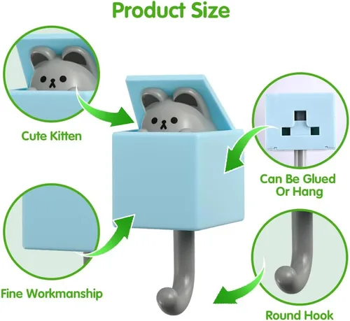 Vista 4 de 4 ganchos creativos para llaves de gato, bonitos ganchos autoadhesivos para toallas, bufanda, sombrero, batas, bolsa, llave, perchero de gato