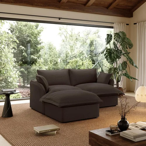 Vista 8 de Sofá modular de mezcla de lino para sala de estar, cómodo sofá modular con relleno de plumón, moderno sofá cama convertible con asiento profundo