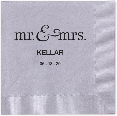 Vista 4 de Mr And Mrs - Servilletas de almuerzo personalizadas, 100 servilletas negras de 3 capas de papel de 6 1/2 x 6 1/2 pulgadas con elección de papel
