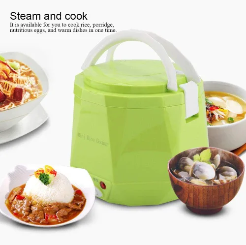Vista 7 de Mini ollas arroceras 24V 1.3 L olla de arroz eléctrica Vaporizador de alimentos para camión Cocina de coches para sopa Gachas de arroz Fideos