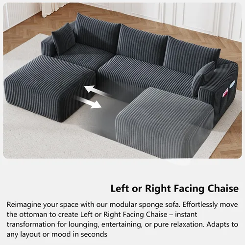 Vista 16 de Sofá modular modular de 108 pulgadas para sala de estar, sofá sin hueso en forma de L con diván de asiento profundo, no requiere montaje, sofá cama
