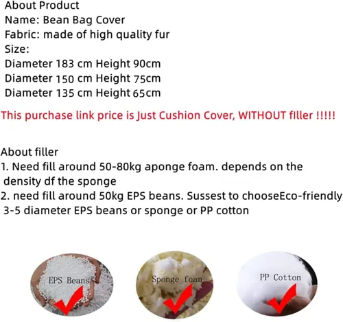 Vista 5 de DIOB Funda redonda para silla de puf, para adultos, adolescentes (relleno no incluido), silla de sofá gigante suave, cómoda silla de descanso