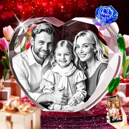 Vista 16 de 3D Crystal Photo with Red Crystal Rose, Personalized Mothers Day Gifts for Mom, Wife, Women, Her, Girlfriend, Couple, Customized Glass Photo