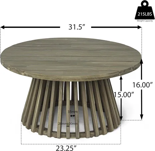 Vista 7 de Merax - Mesa de café redonda de madera de acacia para patio al aire libre, para jardín, balcón, acabado gris